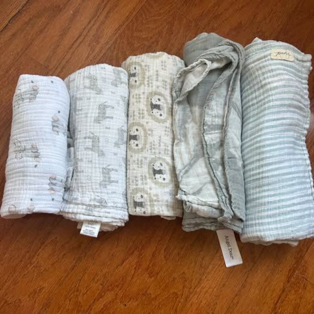 Angel Dear, Pehr, and Modern Baby Muslin Swaddle Blankets - Set of 5